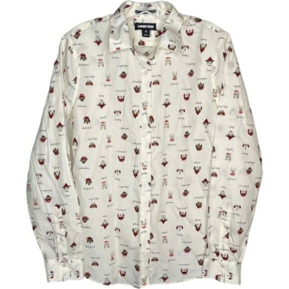 Lands' End Supima Cotton L/S Printed Dog Shirt - Ivory/Brn/Tan/Red - 10 - Picture 2 of 12